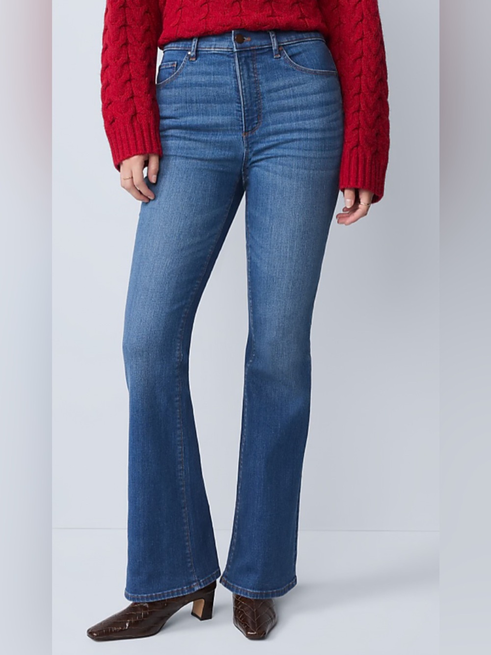 Ann Taylor Boot Curvy Mid Rise Stretch Denim Jean Medium Blue Wash Raw Hem Sz 10